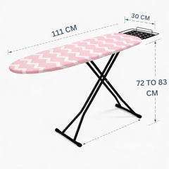 STEFFAN Heavy Duty Vertical Ironing Board, Foldable, 19 mm Metal Bracket, Adjustable Height, Pure Cotton Cover, Lattice Design | Clothes Iron Table| Home Laundry Accessory | 111x30 cm, Pink