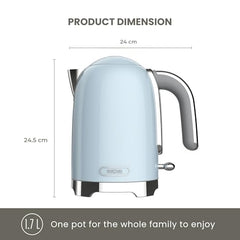 Tower Electric Kettle 1.7L Metal Body Auto Shut-Off 360° Base Blue | 1.7L capacity, 1350W rapid boil, full metal body, auto shut-off and boil-dry protection, 360-degree swivel power base