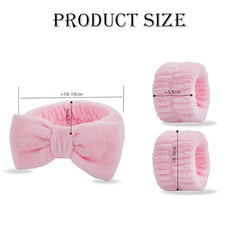 MOMISY Face Wash Headband and Wristband Setfor women ladies girls female, Stretchy Bowknot Design, Super Absorbent Flannel, for Face Washing, Makeup, Yoga (Pink, Free)