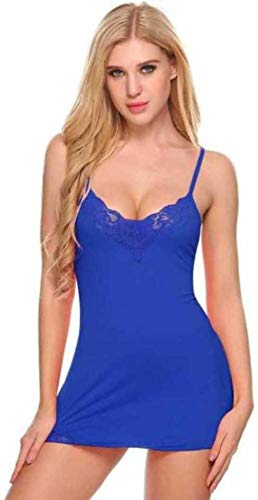 MOMISY Women Slim Fit Lingerie Transparent Set Underwear Lace Cup Teddy Bodysuit Deep Round Neck Spahgetti Back Strap Underwear Babydolls Sleepwear-Blue
