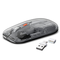 Amkette Epic TP Advanced Transparent Wireless Mouse/Bluetooth Mouse Rechargeable, USB-A+USB-C Nano Receiver, 3200DPI, Type-C Charging, 3 Device Connectivity for Laptop, PC, MacBook, Tablet & More