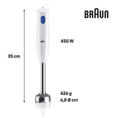 Braun MultiQuick 1, Powerful 450W Hand Blender, Made in Europe, EasyTwist Technology, Lightweight, Stainless Steel German Design, Dishwasher Safe, Make Baby Food, Chutney, Smoothie, Soup, MQ10.000P