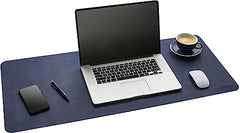 V-CUBE DESIGNS Premium Vegan Leather Desk Mat 90X45cm 2.4mm Thick&Padded|Laptop Mat/Extended Mouse Pad/Stitched, Reversible, Sturdy Deskspread with High Tear/Peel Strength|Anti-Slip,Splash-Proof|Blue