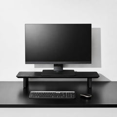 carpentray Wooden Computer Long Monitor Stand, Monitor Riser Desk Shelf Desktop Legs Stand TV Laptop Riser with Keyboard Storage Desk (Walnut (80cm, Black Legs)