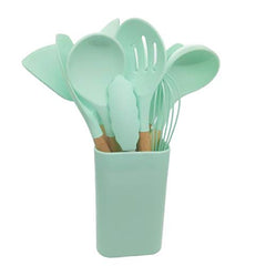 Syga Silicone Kitchen Spoon Utensil Set, 11 Piece (Green)