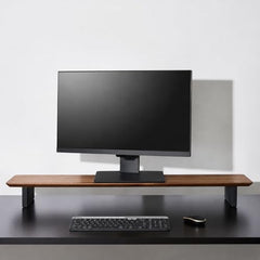 carpentray Wooden Computer Long Monitor Stand, Monitor Riser Desk Shelf Desktop Legs Stand TV Laptop Riser with Keyboard Storage Desk (Walnut (80cm, Black Legs)