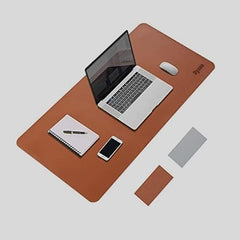 Dyazo Vegan PU Leather Mouse Pad for Remote Work/Office/Gaming, Large Desk Mat, Dual-Sided Anti-Slip, Water-Resistant Design (800 x 300mm, Navy Blue & Yellow)