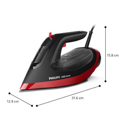 Philips DST6130/40 Steam Iron, Black and Red | 2800W, No Burns Guaranteed, 50 gm/min Steam, 220 gm Ultra Steam Boost, 6 Layer SteamGlide Plus Soleplate
