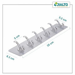 JIALTO 1 Pcs Wall Hanger Hooks | Strong Self Adhesive Magic Sticker Hook for Clothes, Towels & Accessories | 6 Hook Strip for Home, Bathroom & Kitchen - Transparent