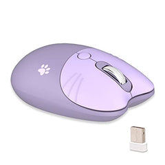 Lomiluskr Cute Cat Wireless Mouse, Lightweight Soundless Mice, 2.4G Wireless Mice, Candy Colors, Kawaii Mouse for Girls and Kids (Purple)