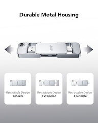 Lexar D70E 2TB Dual Drive External SSD, Up to 2000MB/s Read and 1800MB/s Write, Durable Metal Housing Design, Cable-Free Portable SSD for USB Type-C/Type-A Devices, Compatible with iPhone 17