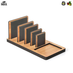 GKD Dark Wood Multi Device Stand & Organizer | Laptop, Tablet, Mobile & Power Bank Holder | All-in-One Desk Charging Station & Organizer | Modern Office Desk Accessory | Diwali Gift