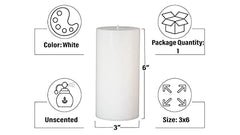 Floryn Decor® Paraffin Wax Pillar Candle (Set of 6, 3 X 6 Inch, White) | Dripless | Smokeless | Unscented | Burning time- 60 hrs | Hand Poured | Christmas Candle