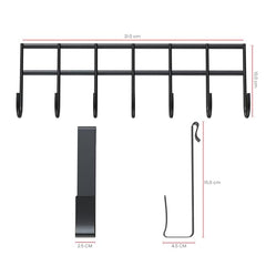 Appucoco Over The Door Hook Hanger, Hanging Organizer Rack Steel Door Hook Hanger Wall Hook Rack (7 Hooks) (Black)
