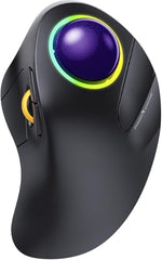 ProtoArc EM03 Wireless Bluetooth Trackball Mouse, Ergonomic RGB Rollerball Rechargeable for Computer, Laptop, 3 Device Connection & Index Finger Control for iPad, Mac, Windows - Graphite