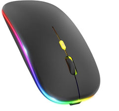 BUYFLUX LED Wireless Mouse, Slim Silent Mouse 2.4G Portable Mobile Optical Office Mouse with USB & Type-c Receiver, 3 Adjustable DPI Levels for Notebook, PC, Laptop, Computer (Black)