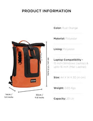 CarryPro MOJO V2.0-20L Everyday Laptop Backpack, Fits Up to 15.6 Inch Roll Top Laptop Bag for Office, College & Travel, Water Resistant Fabric, Ultra Lightweight Bag, 1 Year Warranty - Hot Orange