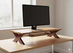 WELL KNOWN 72Cm Long Wooden Computer Monitor Stand, Monitor Riser Desk Shelf Desktop Stand TV Laptop Riser (72cm Long, Single Shelf) (d)