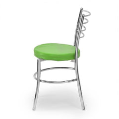 RATISON Office Visitor Study Chair Home Restaurant Steel Multipurpose with a Leather Cushion Steel Chrome Chair with Ring (Green, 6)