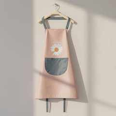 MOMISY Waterproof Kitchen Apron, Cooking Apron with Large Front Pocket, Daisy Print Design (Pink)