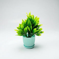 amazon basics Artificial Potted Plants, Artificial Plastic Eucalyptus Plants Small Indoor Potted Houseplants, Small Faux Plants for Home Decor Bathroom Office Farmhouse (Set of 8)