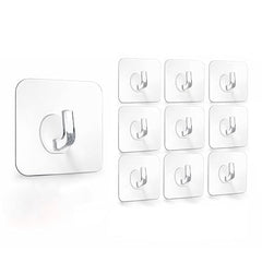 BRAND VILLA Transparent Self Adhesive Wall Hooks, Heavy Duty No Drill Nail Free Sticky Hooks for Kitchen, Bathroom, Keys, Towels & Home Organization (Pack of 10)