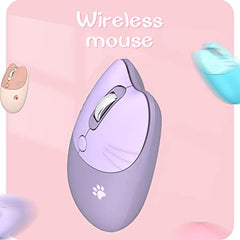 Lomiluskr Cute Cat Wireless Mouse, Lightweight Soundless Mice, 2.4G Wireless Mice, Candy Colors, Kawaii Mouse for Girls and Kids (Purple)