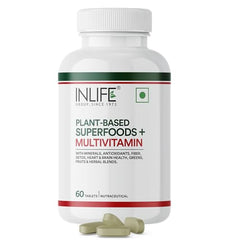 INLIFE Plant Based Multivitamin Supplement, B12 D3 Superfoods, 60 Tablets