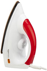amazon basics 1000 Watts Dry Iron with Non-Stick Soleplate | Stainless Steel Base | Ergonomic | Red and White