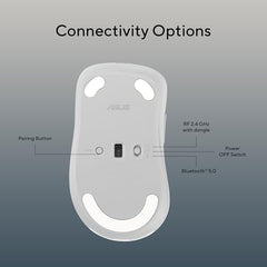 ASUS Wireless Mouse MD102 2.4GHz Mode, Ergonomic Design, Silent, Reliable, Dual Mode Connectivity, Adjustable DPI, 10 Million Click Life, White