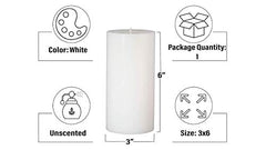Floryn Decor® Paraffin Wax Pillar Candle (Set of 6, 3 X 6 Inch, White) | Dripless | Smokeless | Unscented | Burning time- 60 hrs | Hand Poured | Christmas Candle