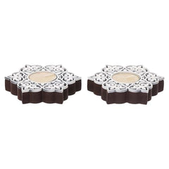 eCraftIndia Wooden Floral Printing Block Decorative Tea Light Candle Holders (Set of 12, Green White) Diwali Christmas Decorations Items for Home Office Christmas Gifts for Women Men Family Friend