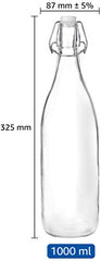 Amazon Brand - Solimo Silica Glass Bottle with Flip Cap, 1 Litre, Set of 4, Transparent