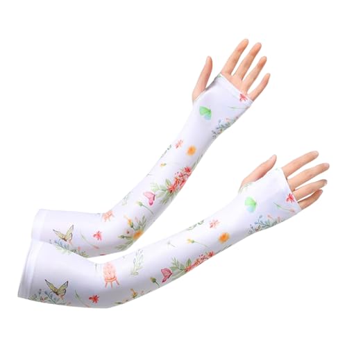 MOMISY Hand Gloves for Sun Protection, UV Protection Arm Sleeves for Women Bike Riding, UPF50+ Ice Silk Cooling Summer Gloves Woman Hand Cover Arm Sleeves for Driving, Golfing, Sports (White)