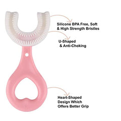 MOMISY U Shaped Toothbrush for Kids Manual Whitening Toothbrush Silicone Brush Head for Kids Children Infant Toothbrush For 2-6 Years Mouth-Cleaning (Heart Design) (Multicolor, Pack of 2)