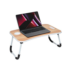 Amazon Basics Engineered Wood Foldable Laptop Table with Cup Holder, Tablet Groove and Mini Drawer (60L x 40W x 26H cm, Black)