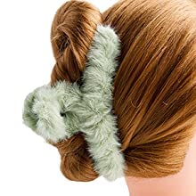 Soft Faux Fleece Fur Large Hair Clutcher/Hair Barrette Hair Clip Claw/Clamp/Pin/Fluffy/Accessories, Random Color For Women & Girls-Pack of 3 (Fog blue Mint Green Lemon yellow)