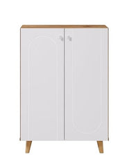 DeckUp Milo Engineered Wood 2-Door Shoe Rack (Wotan Oak & White, Matte Finish)