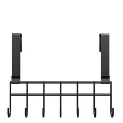 Appucoco Over The Door Hook Hanger, Hanging Organizer Rack Steel Door Hook Hanger Wall Hook Rack (7 Hooks) (Black)