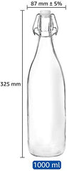 Amazon Brand - Solimo Silica Glass Bottle with Flip Cap, 1 Litre, Set of 4, Transparent