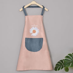 MOMISY Waterproof Kitchen Apron, Cooking Apron with Large Front Pocket, Daisy Print Design (Pink)
