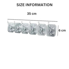 JIALTO 1 Pcs Wall Hanger Hooks | Strong Self Adhesive Magic Sticker Hook for Clothes, Towels & Accessories | 6 Hook Strip for Home, Bathroom & Kitchen - Transparent