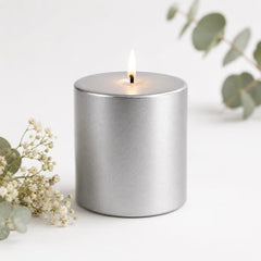 C Lal & Sons Silver Pillar Candle 2x2 Inch | Long Burning Decorative Wax Candle | 20H Burn Time | Unscented Candle for Home Décor, Wedding Decoration, Prayer, Meditation, Festivals & Romantic Ambience