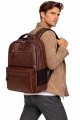 Treggo Premium 30L Anti-Theft Faux Leather Laptop Backpack for Men & Women, Water Resistant Large Travel Daypack, College School Office Casual Backpack with Laptop Compartment