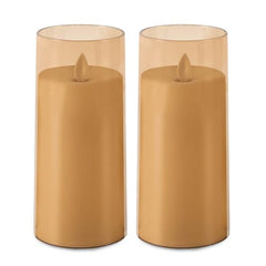 Flameless LED Pillar Candle Set of 2 | Acrylic Fiber Glass | Dancing Faux Wick | Remote Control with Battery Operated 3 AA | Home Décor & Gifting | 3" D x 6" H | Red