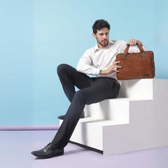 VISMIINTREND Laptop Leather Bag for Man | Coffee Brown