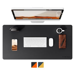 V-CUBE Designs Premium Vegan Leather Dual Color Desk Mat 75X40cm 1.8mm Thick| Laptop Mat/Extended Large Mouse Pad, Reversible Deskspread |High Tear/Peel Strength|Anti-Slip,Splash-Proof| Blue&Yellow