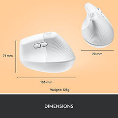 Logitech Lift Vertical Ergonomic Mouse, Wireless, Bluetooth or Logi Bolt USB Receiver, Quiet clicks, 4 Buttons, Compatible with Windows/macOS/iPadOS, Laptop, PC - Graphite