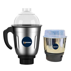 Stainless Steel Combo (Mini 180 Ml & 1200 Ml) Jar Set one for Mixer Grinder, Compatibility with all mixer grinders with 2 slots of jar fitting with 4 teeth coupler