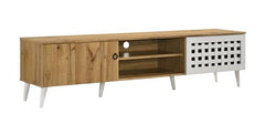 DeckUp Soneva Engineered Wood TV Unit (Wotan Oak & White, Matte Finish)